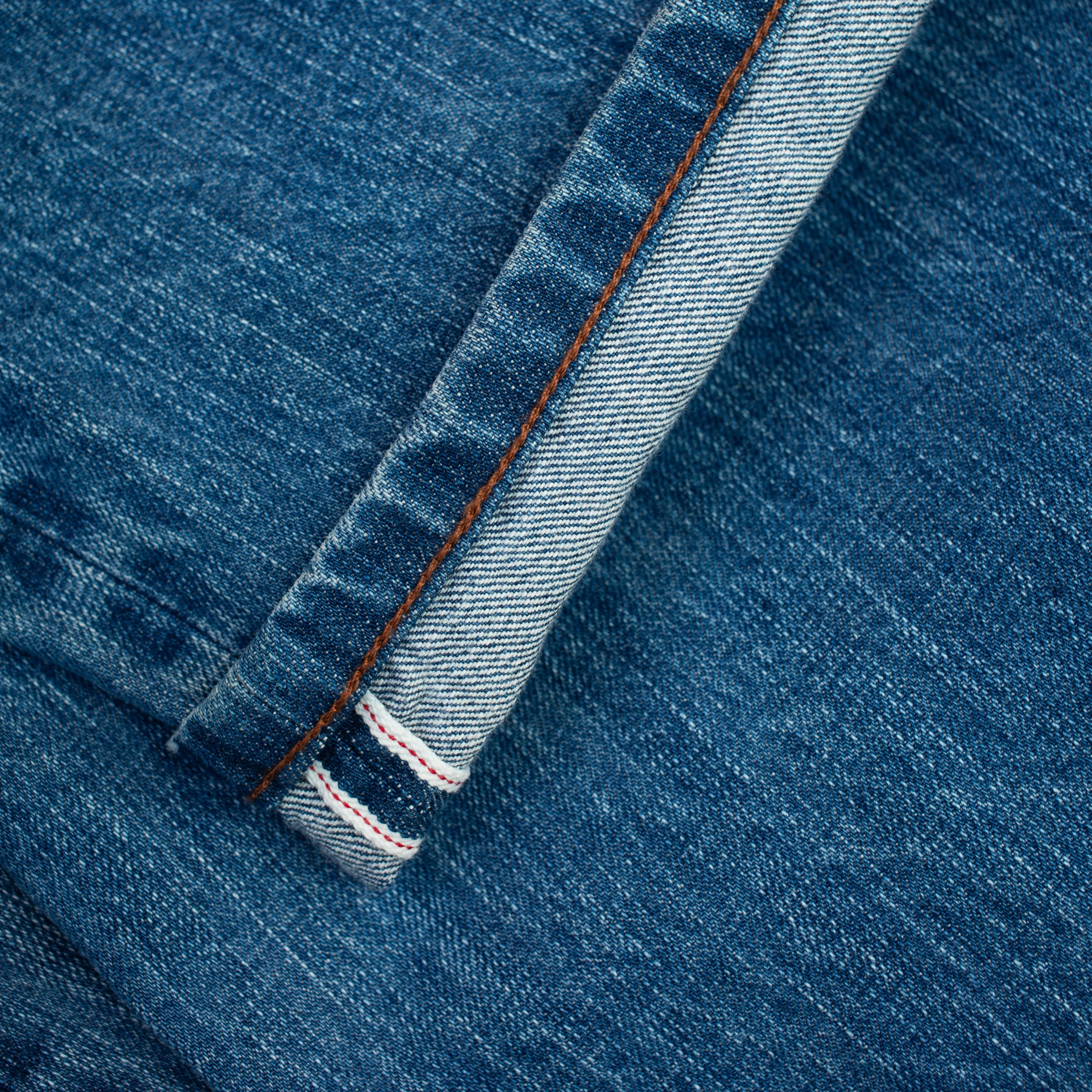 Selvedge Needlework Straight Denim Jeans  - Washed Blue - Image 5