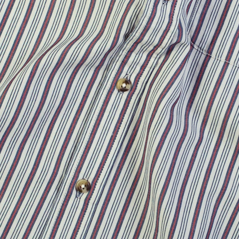 Lined Collar Stripe Shirt - White/Blue - Image 4