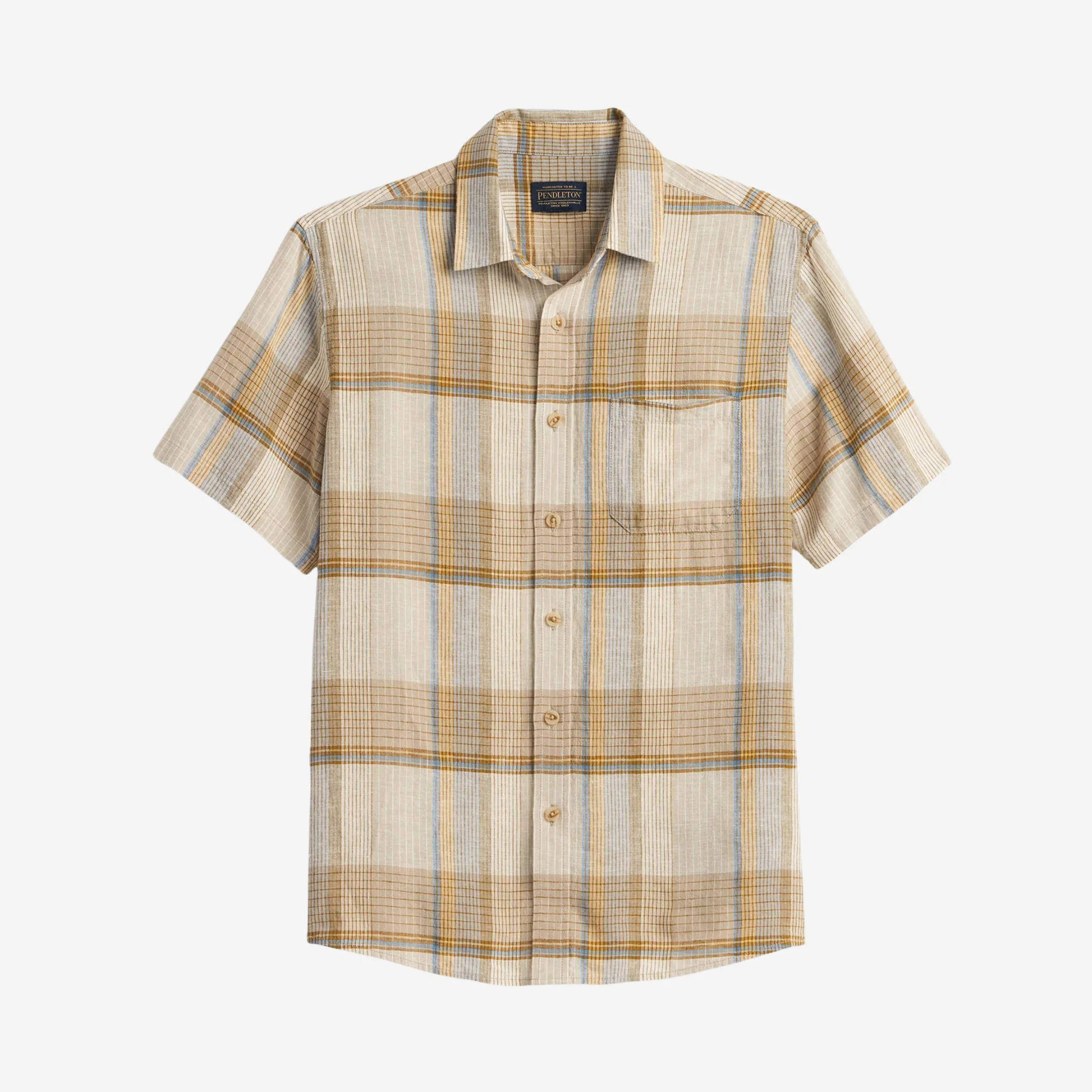 Shoreline Shirt - Ecru/Tan/Blue Plaid
