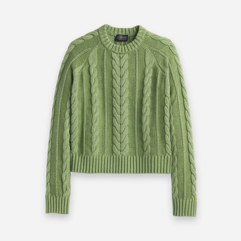 Womens Cotton Cable Sweater - Spruce