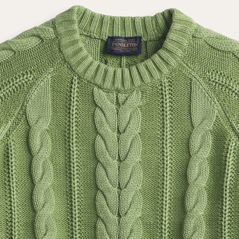 Womens Cotton Cable Sweater - Spruce - Image 2