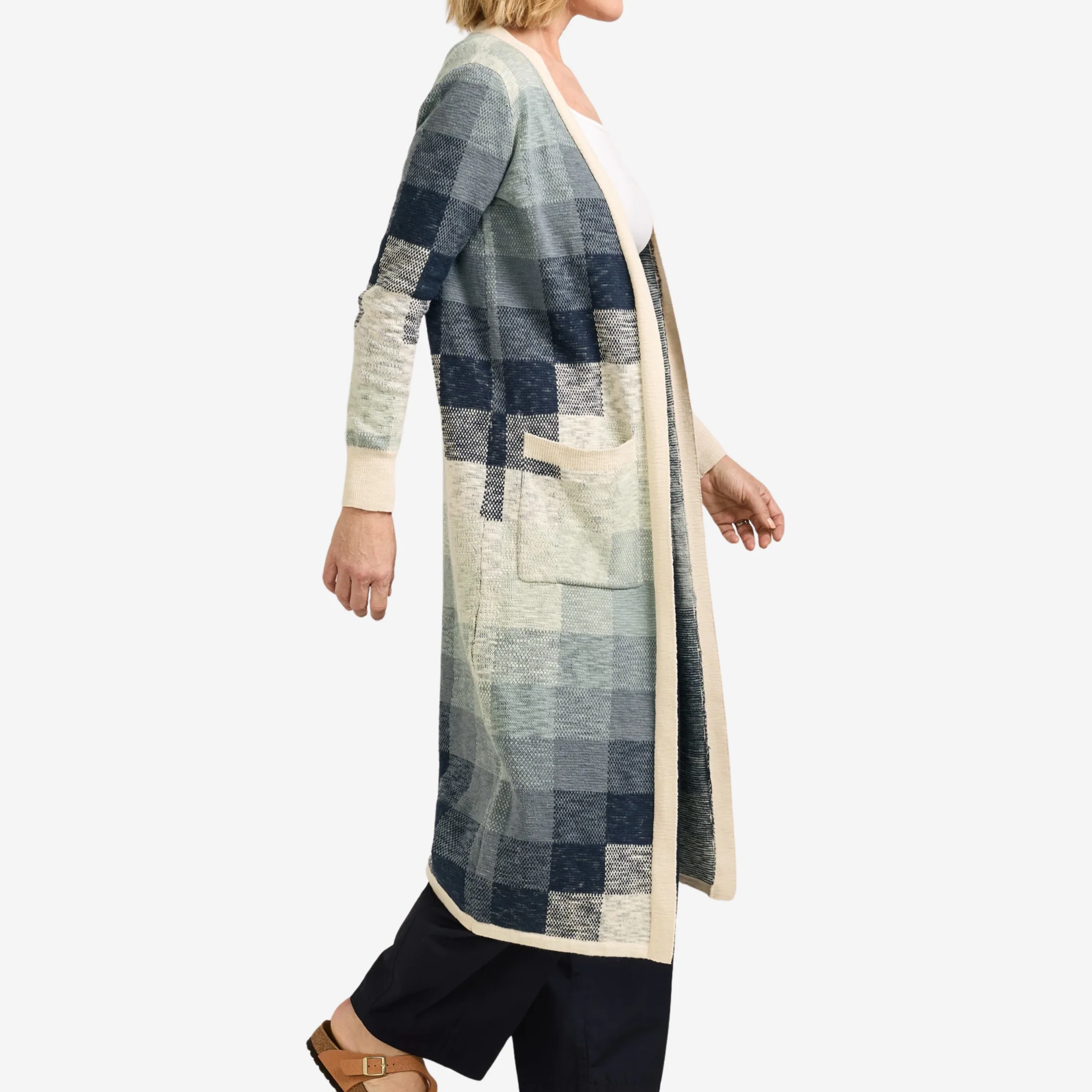 Womens Cotton Duster Cardigan - Navy/Ivory Multi - Image 4