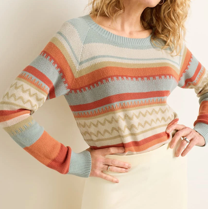 Womens Raglan Cotton Sweater - Rust/Blue Multi - Image 3