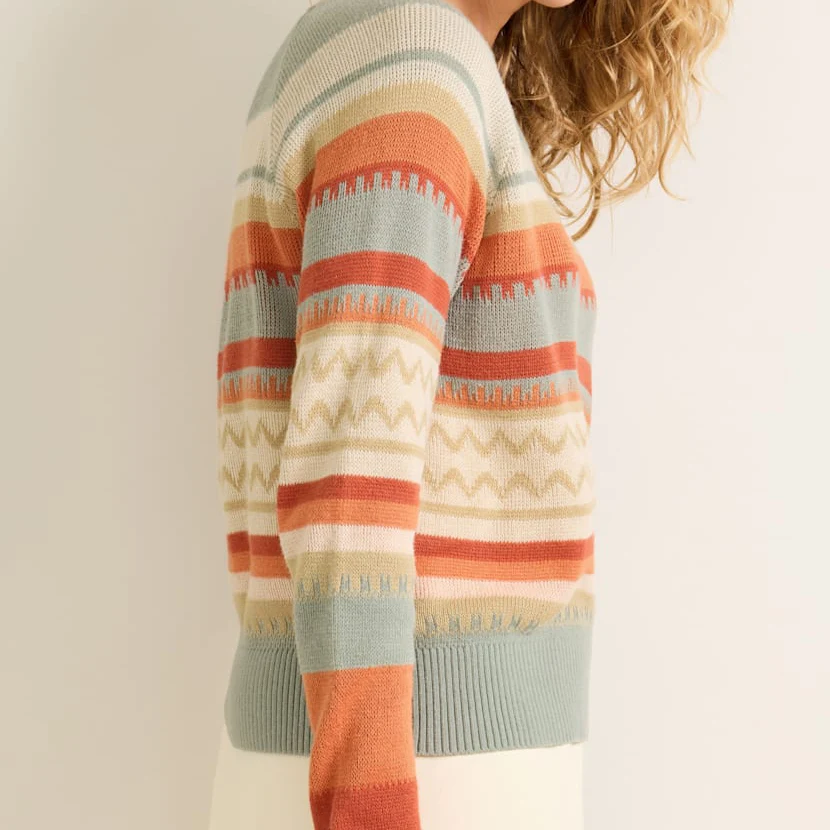 Womens Raglan Cotton Sweater - Rust/Blue Multi - Image 4