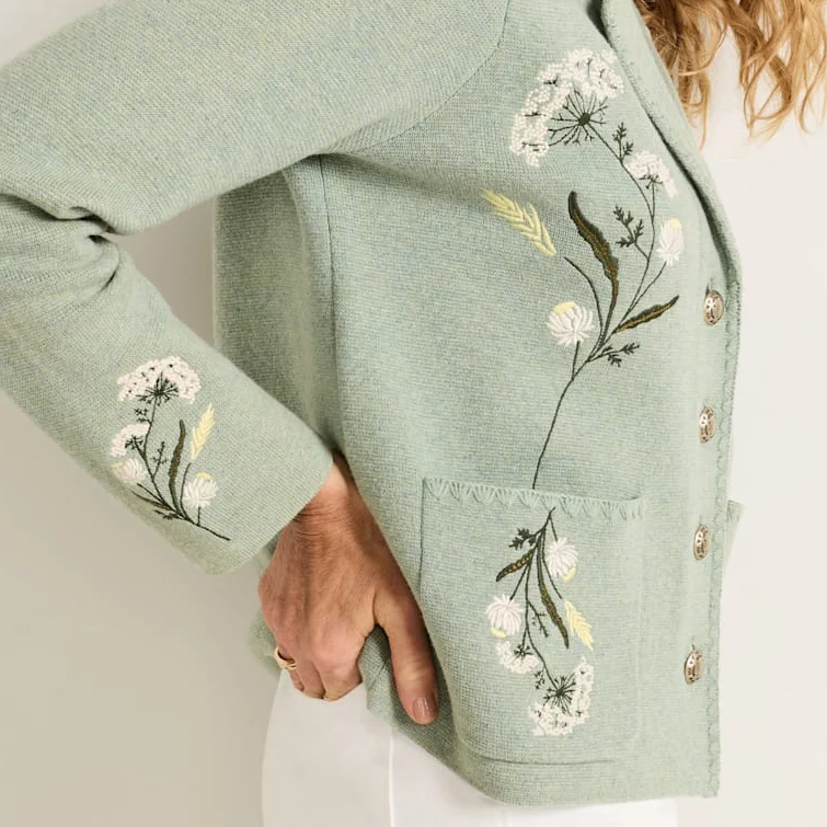 Womens Floral Souvenir Cardigan - Seafoam Heather - Image 3